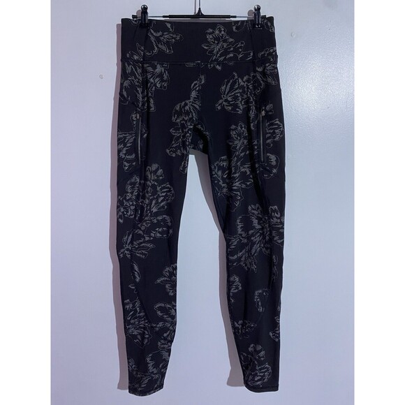 Athleta leggings Small Black Rainier Reflective Tight Alina Bloom Floral Gym Run - Picture 1 of 15